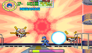 Wily firing a large energy blast at Mega Man.