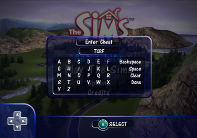 By pressing L and R on the main menu, you can create a code input screen. A female Sim voice will either confirm or reject your code.