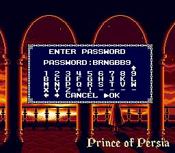 Prince of Persia SNES PAL Password Screen.png