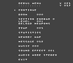 Addams Family Values SNES prototype DEBUG MENU.png