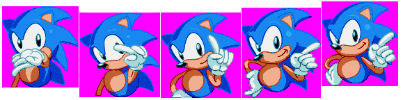 Unfinished graphics for Sonic on the title screen, missing several shades o...