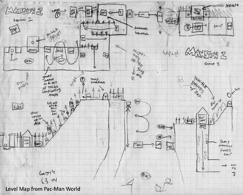 Pac-Man World Prerelease Level Design Mansion 2 (section 1 and 2).png