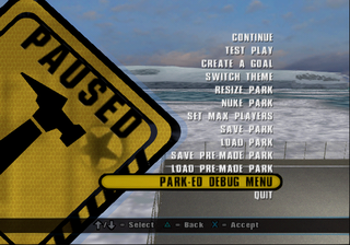 THUG2 (PS2) Park-Ed Debug Menu Item.png