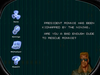 Duke Nukem is inspired by himself to save the president.