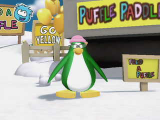 Prerelease image featuring the Feed A Puffle sign.