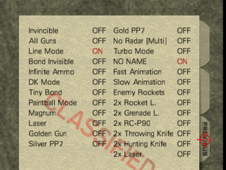 GoldenEye 007 cheats code list