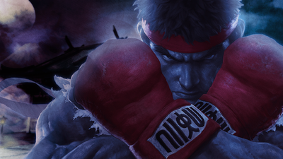 A much different background with Ryu for the Arcade Edition here.